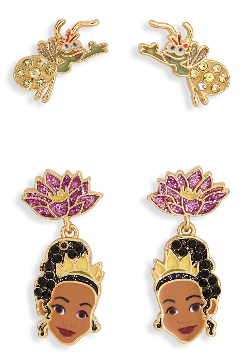 Disney Tiana Set of 2 Stud & Drop Earrings, Alternate, color, MULTI