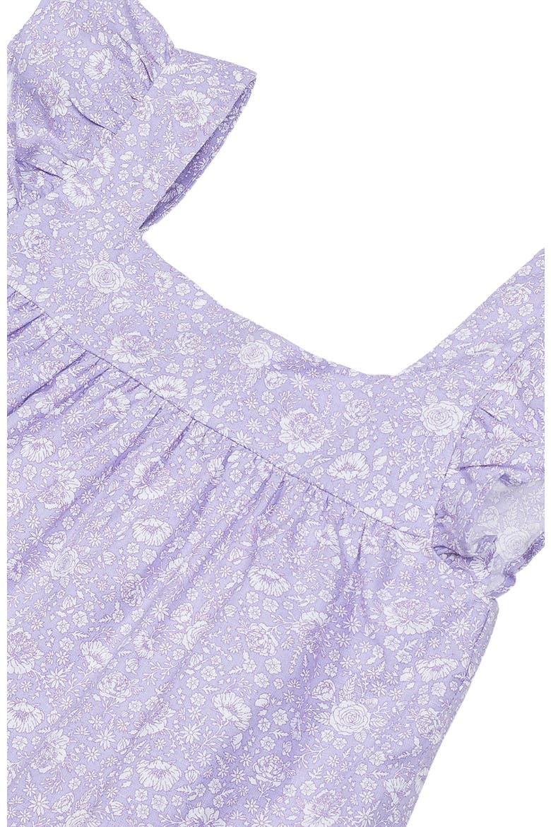Girls' Flutter Sleeve Faux Top Pull-On Linen Romper, Toddler, Alternate, color, Lavender Fields Floral