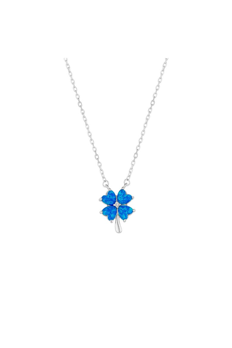 Blue Opal Four Leaf Clover Sterling Silver Necklace, Main, color, Silver