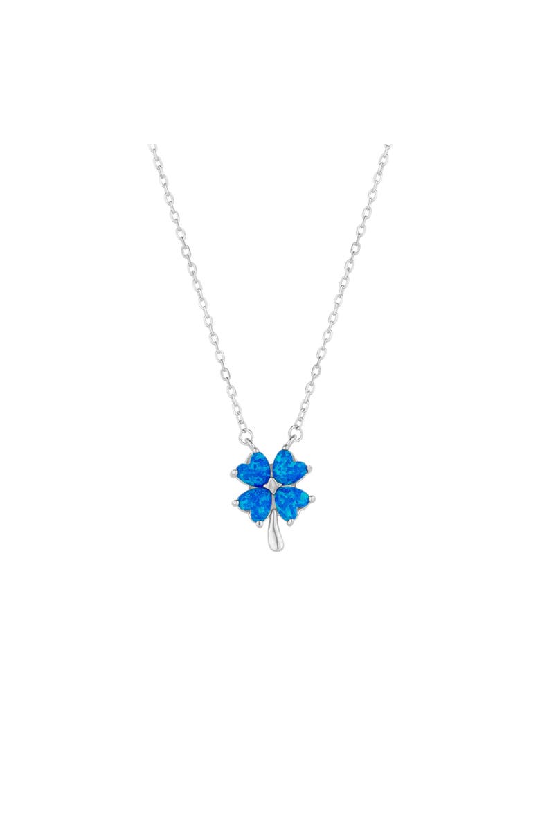 Spero London Blue Opal Four Leaf Clover Sterling Silver Necklace, Main, color, Silver