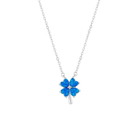 Blue Opal Four Leaf Clover Sterling Silver Necklace