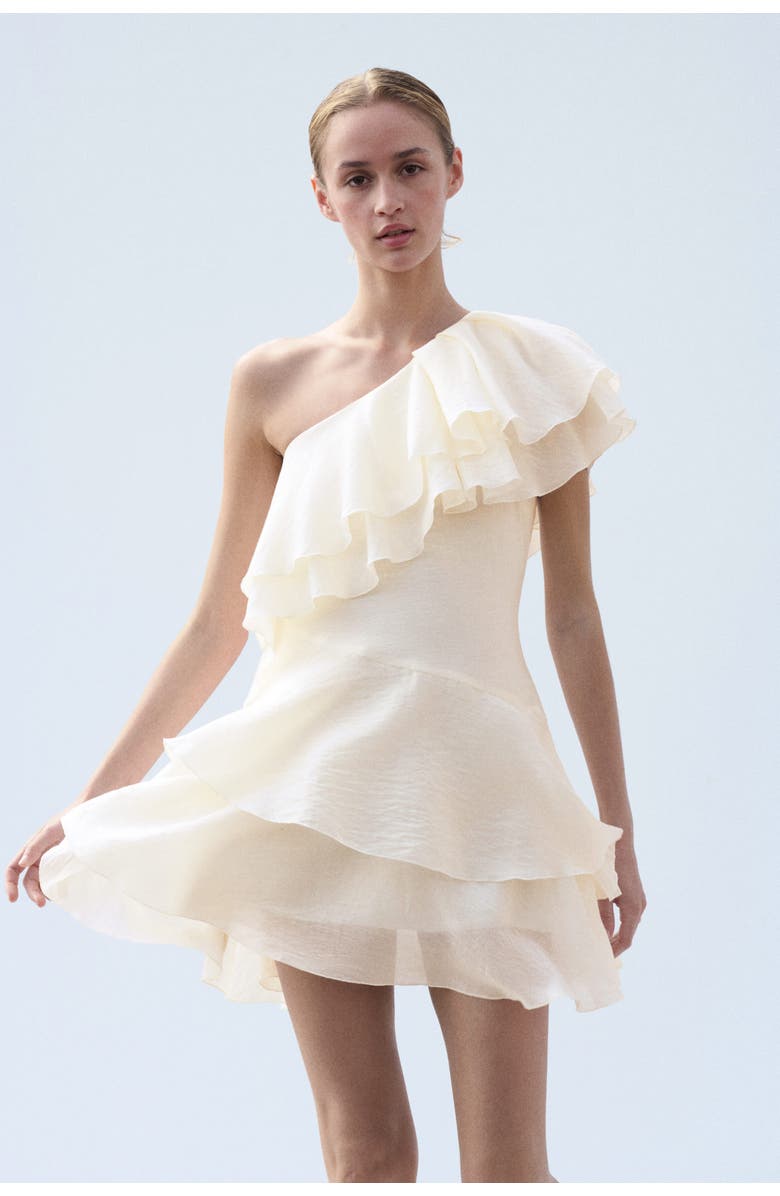 H&M Flounced One-shoulder Dress, Alternate, color, Cream