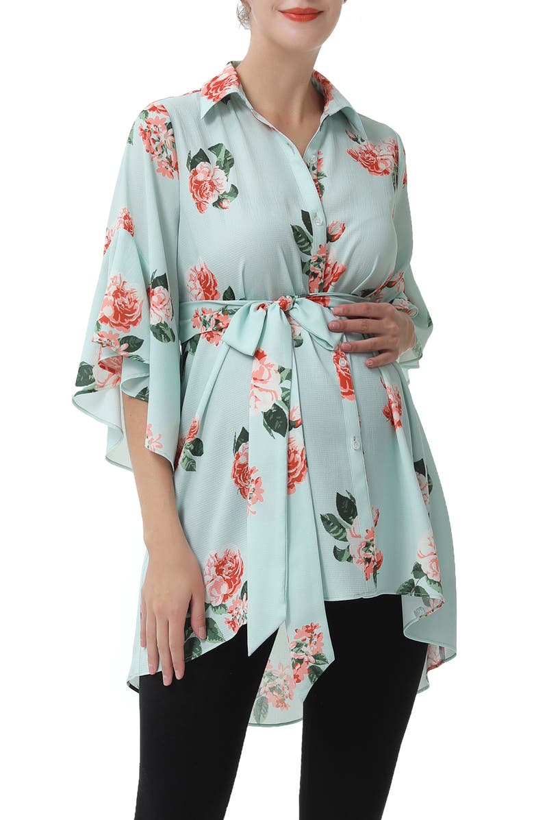 Kimi and Kai Emma Floral Belted Maternity & Nursing Tunic, Main, color, 