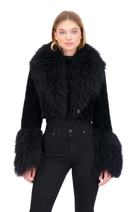 Sheared Genuine Shearling Bolero With Genuine Shearling Collar & Cuffs