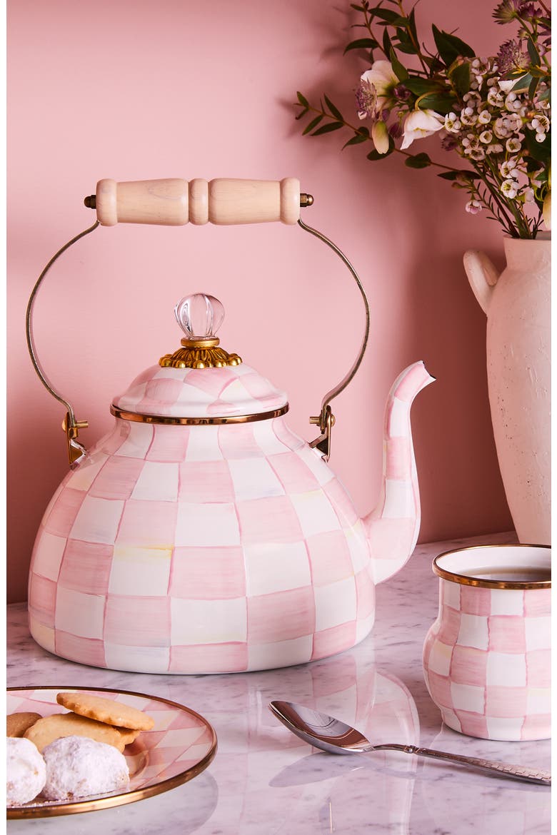 Rosy Check Enameled Steel 3-Quart Tea Kettle, Alternate, color, PINK/ WHITE