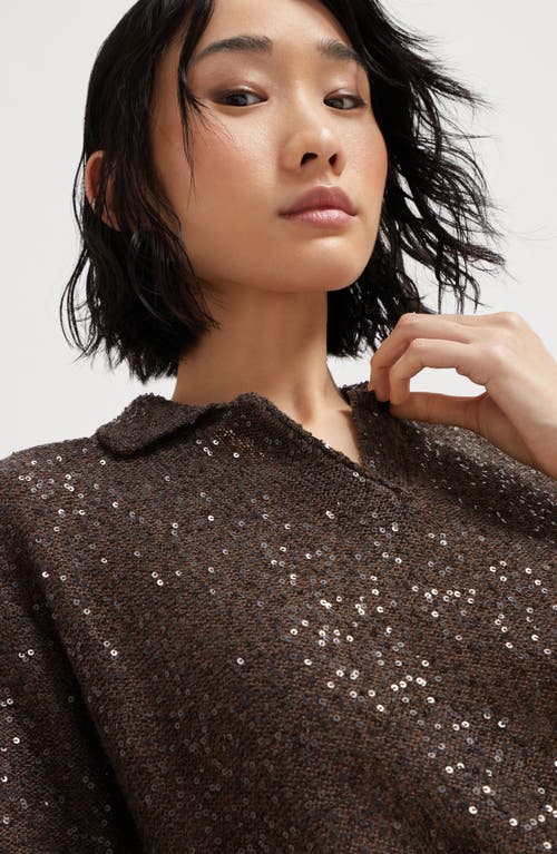 Brunello Cucinelli Dazzling Texture Polo In Chocolate