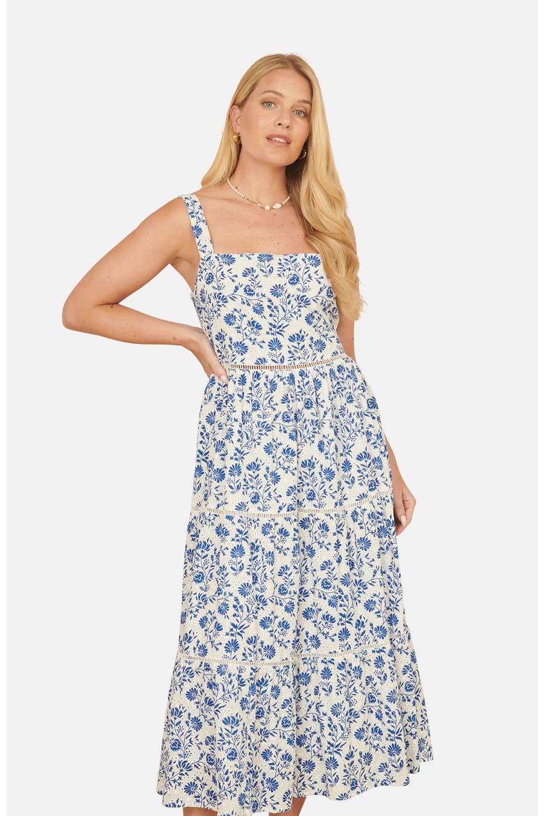 Floral Broderie Anglaise Midi Sun Dress, Alternate, color, Blue