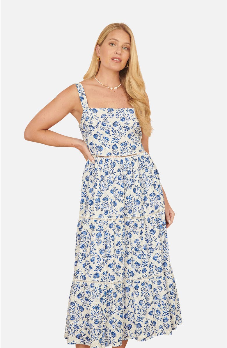 Yumi Floral Broderie Anglaise Midi Sun Dress, Alternate, color, Blue