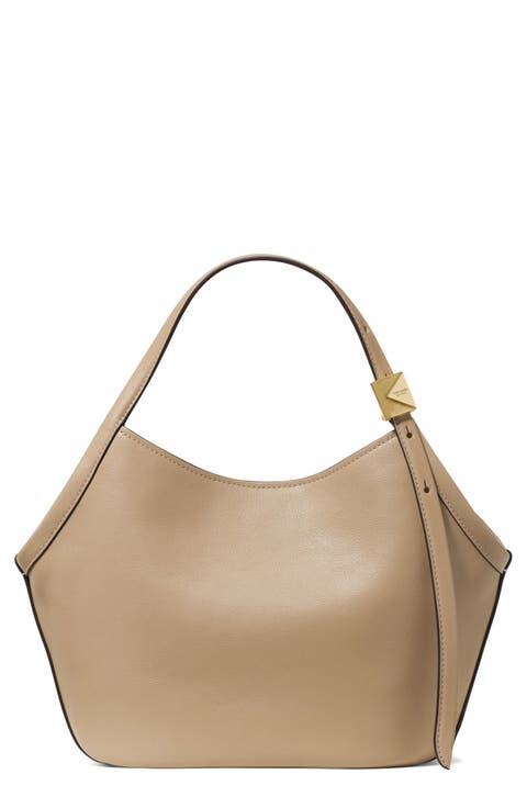 small deco fine grain leather tulip top handle bag