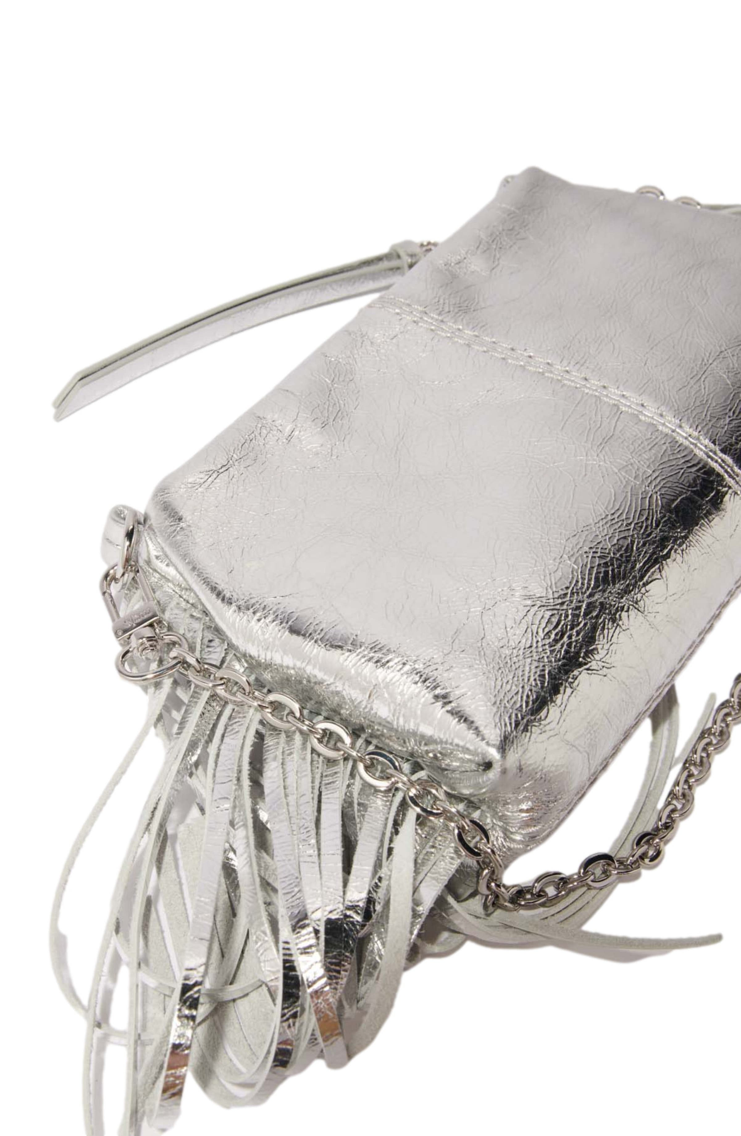 maje Miss M leather clutch bag, Alternate, color, Silver