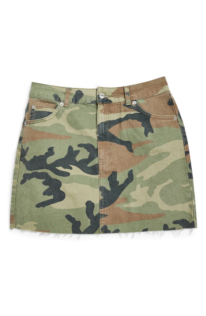 Topshop Camouflage Denim Skirt, Alternate, color, 