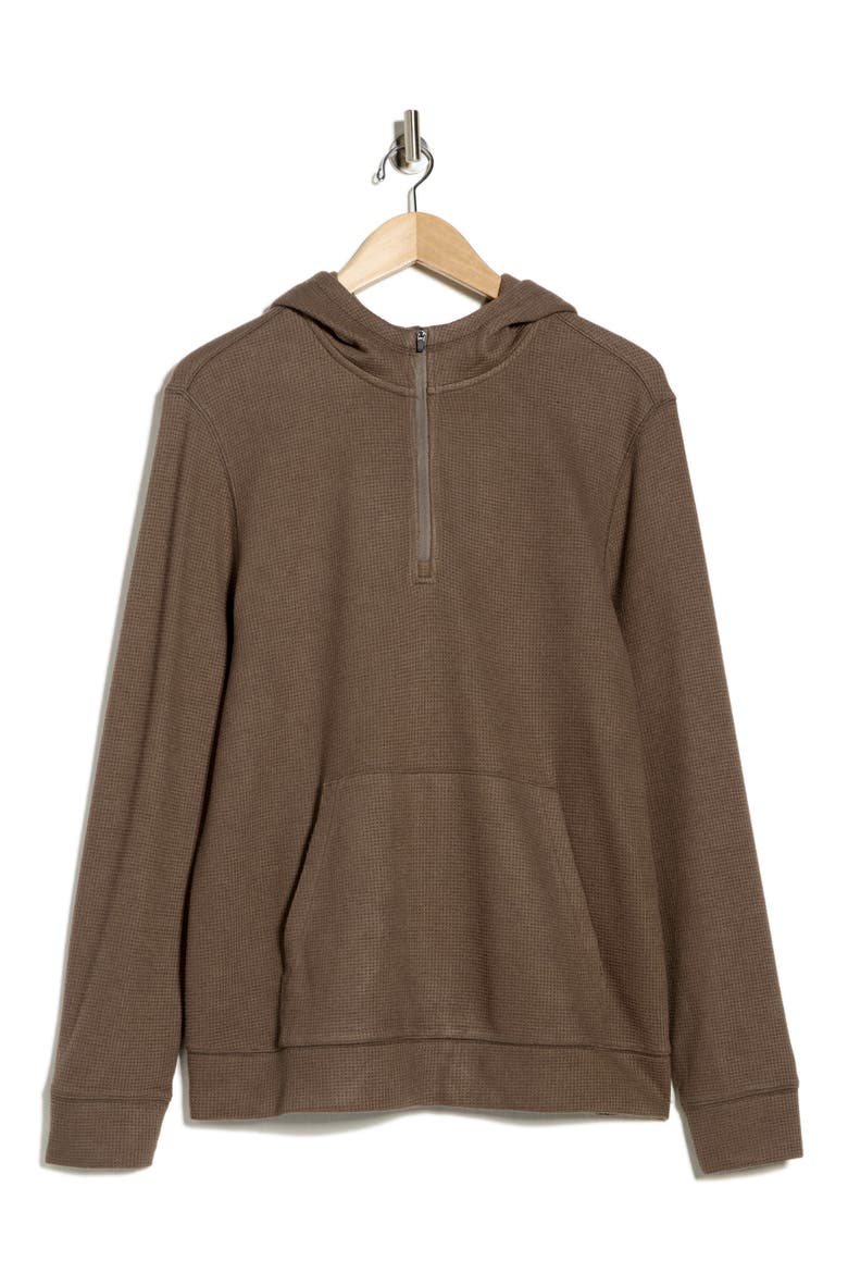 Waffle Knit Quarter Zip Hoodie, Alternate, color, BROWN MOREL