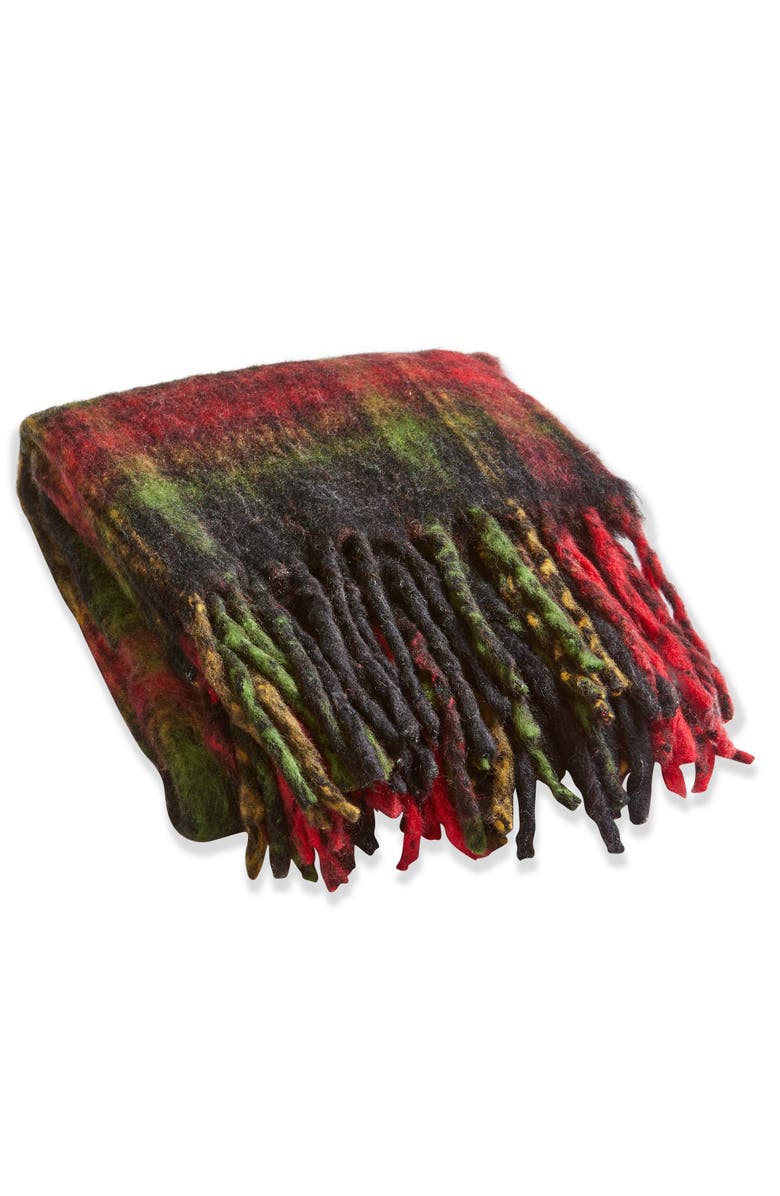 tag Wooly Plaid Throw Blanket with Fringe Red Multi Christmas Decor, Main, color, 