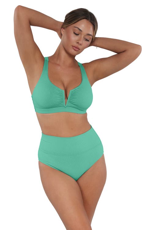 Sunsets Hannah High Waist Bikini Swim Bottoms In Aqua Mist Sandbar Rib