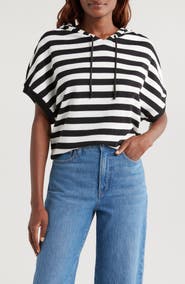 Vince Camuto Stripe Short Sleeve Hooded Sweater