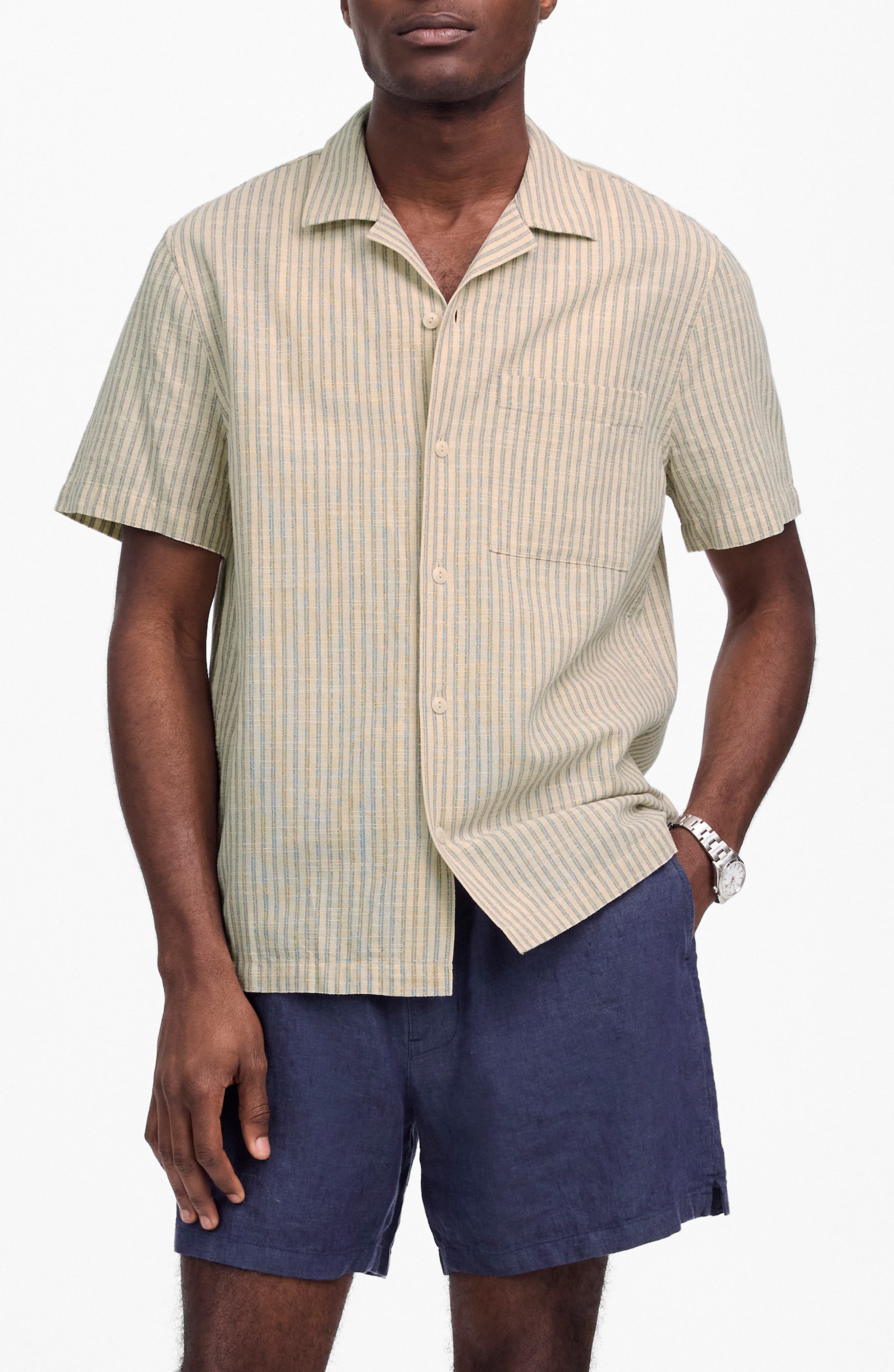 Madewell Short Sleeve Button-Up Shirt in Indigo-Dyed Stripe