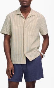 Madewell Short Sleeve Button-Up Shirt in Indigo-Dyed Stripe