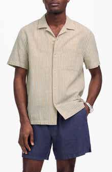 Madewell Short Sleeve Button-Up Shirt in Indigo-Dyed Stripe