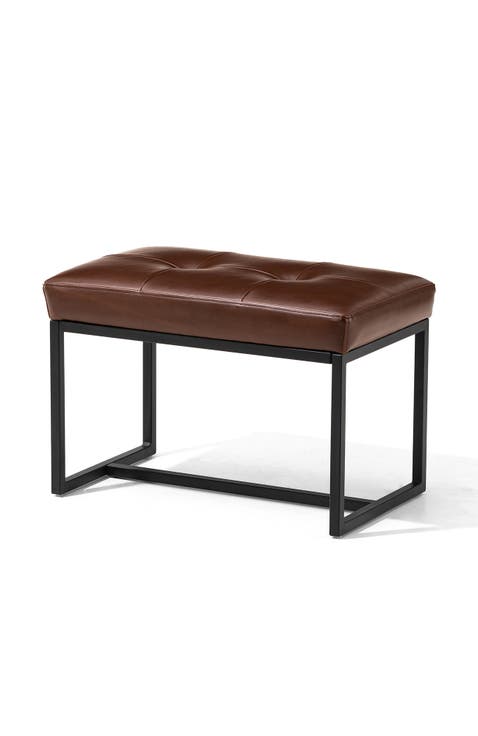 Modern Thick Leatherette Accent Stool with Metal Frame
