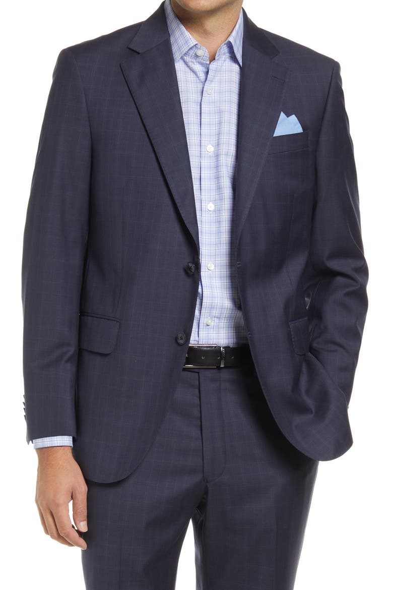 Flynn Classic Fit Plaid Wool Suit, Alternate, color, NAVY