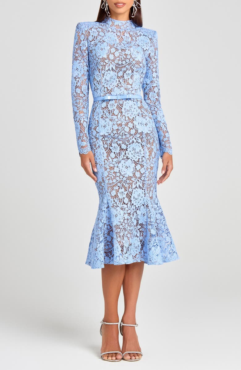 NADINE MERABI Juliette Long Sleeve Lace Cocktail Dress, Main, color, Blue