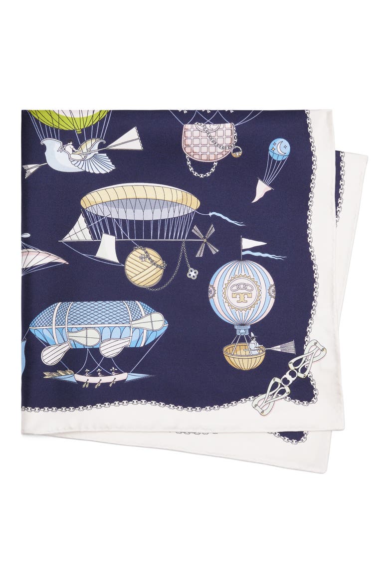 Hot Air Balloon Silk Neckerchief, Main, color, NAVY