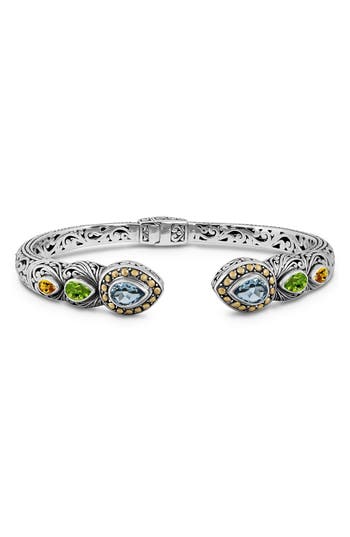 Devata Swiss Blue Topaz, Peridot, Citrine & Sterling Silver Bali Ubud Cuff Bracelet In Silver