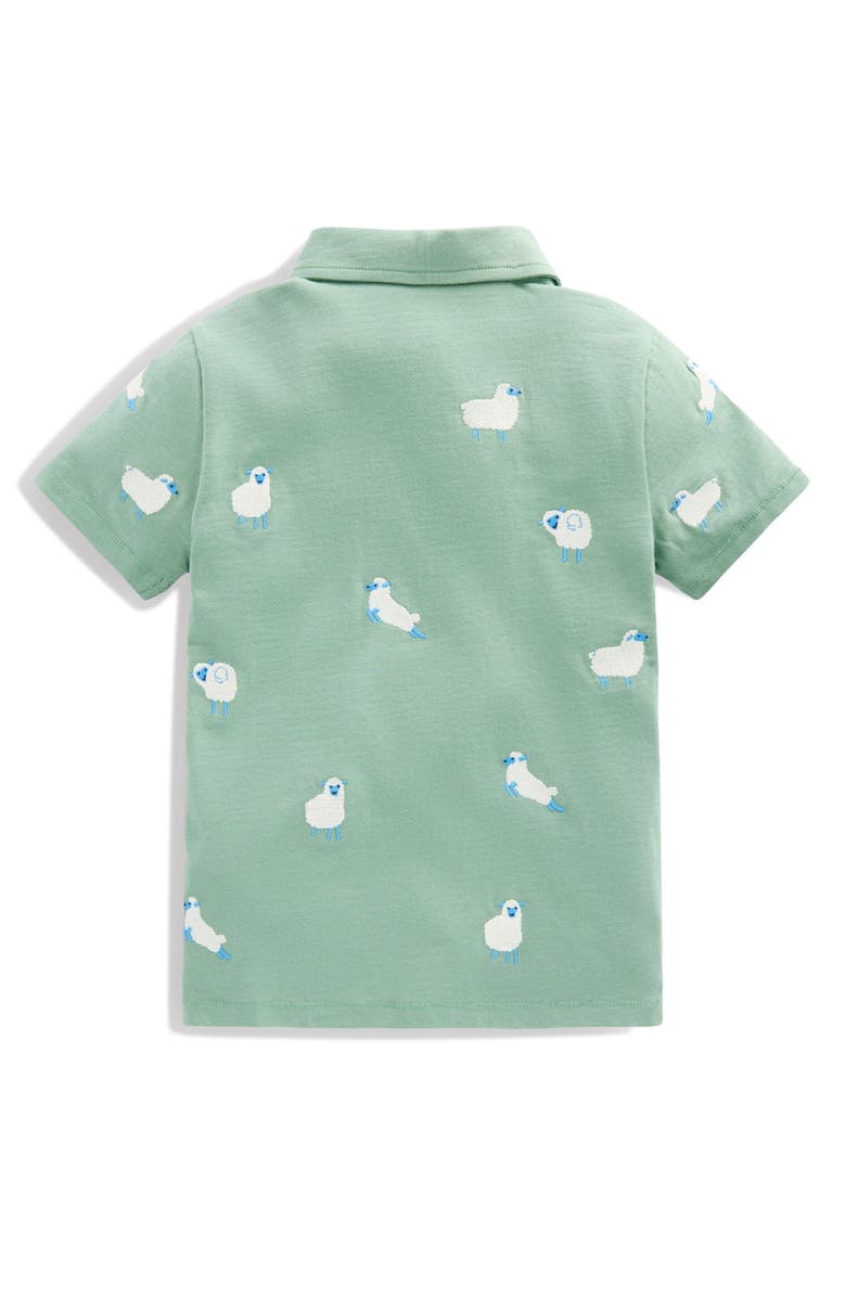 Mini Boden Kids' Embroidered Cotton Slub Polo, Alternate, color, Sheep