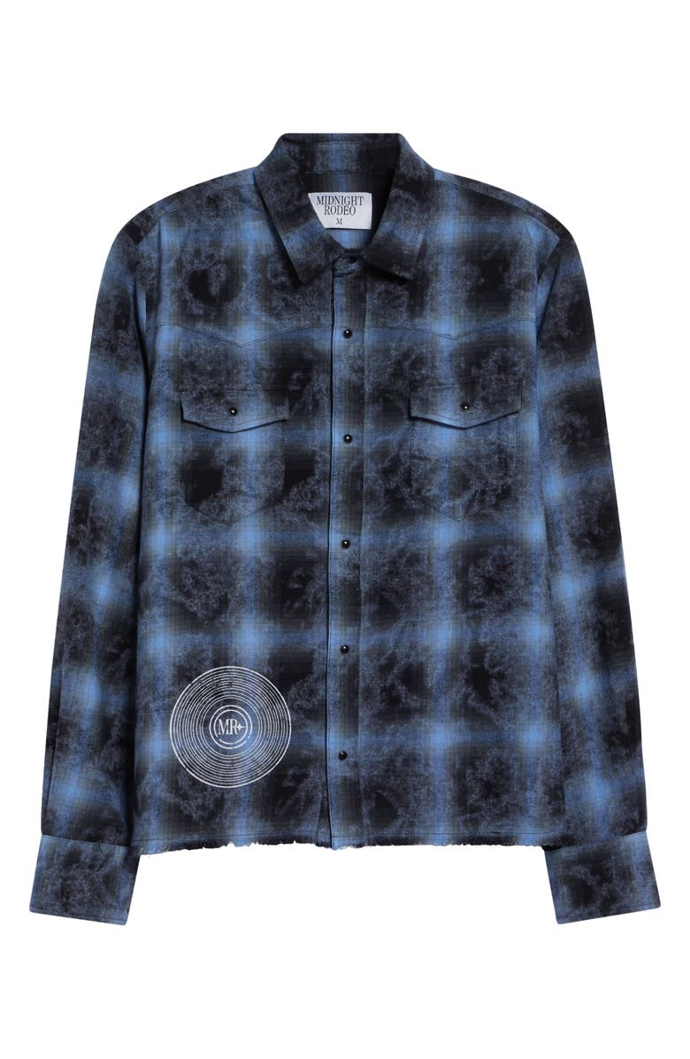 MIDNIGHT RODEO Laurel Canyon Plaid Flannel Graphic Shirt, Alternate, color, Overdye Blue