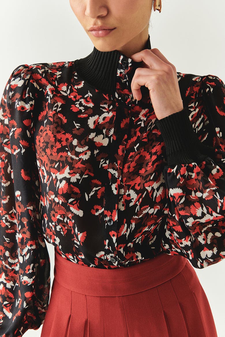 Johanna High Neck Blouse, Alternate, color, Black and Red