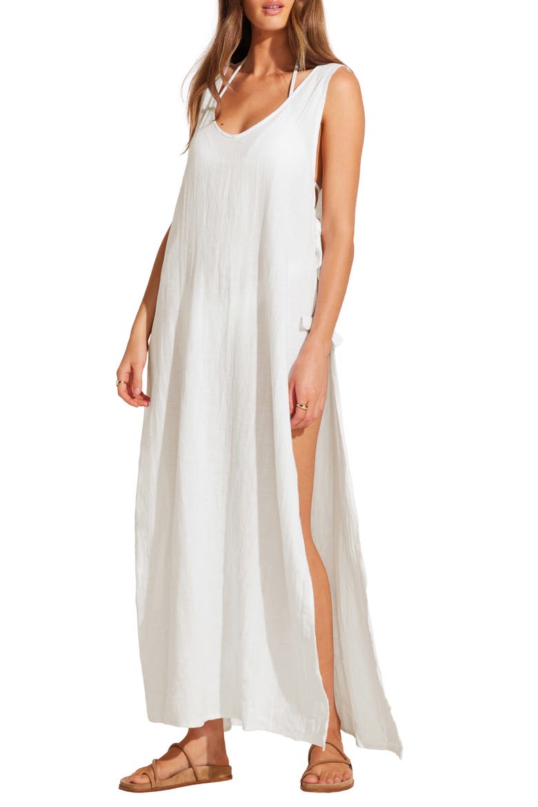 Riviera Linen & Cotton Cover-Up Dress, Alternate, color, WHITE CRINKLE LINEN