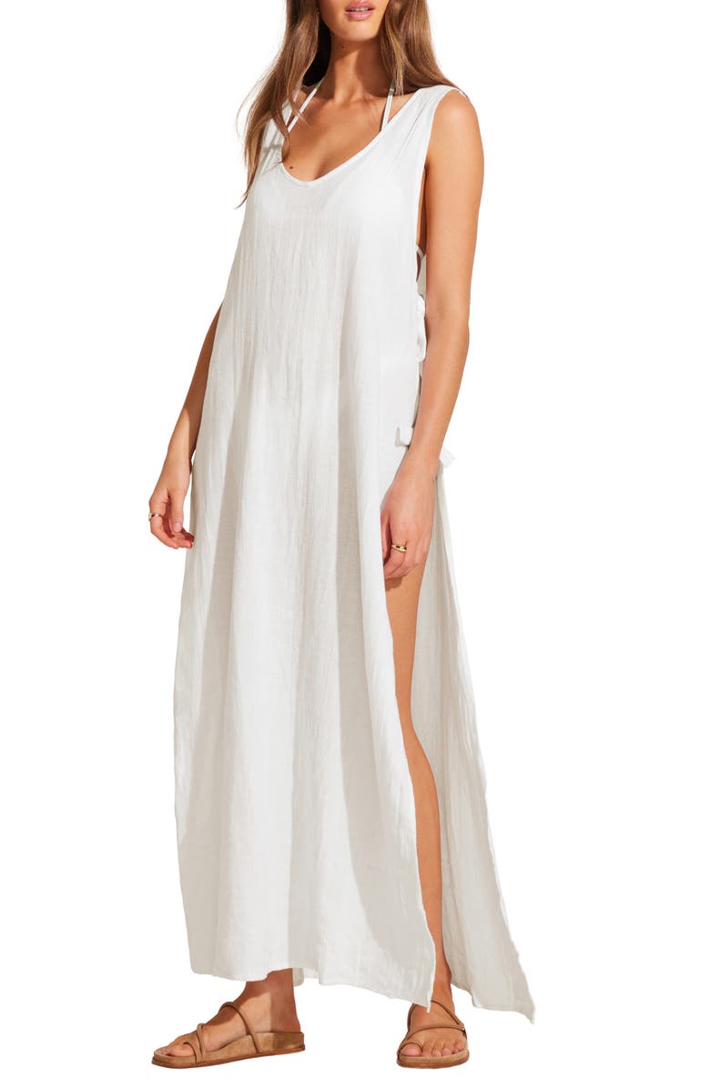 Vitamin A<sup>®</sup> Riviera Linen & Cotton Cover-Up Dress, Alternate, color, White Crinkle Linen