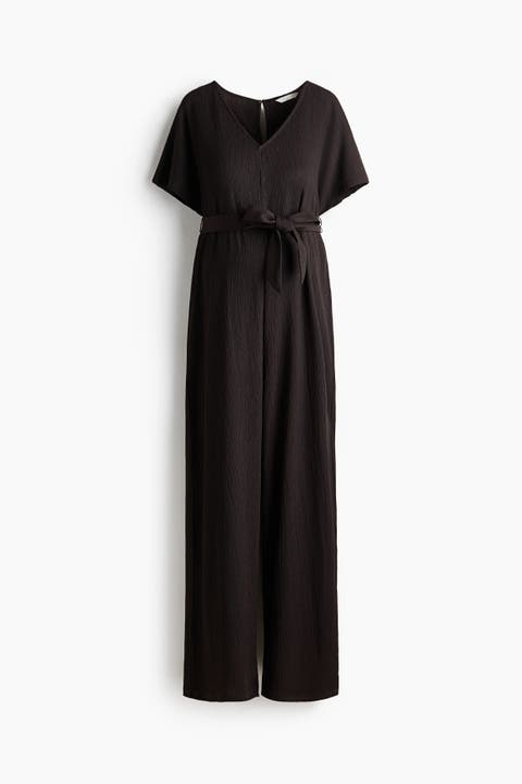 Mama Short-sleeved Tie-belt Jumpsuit