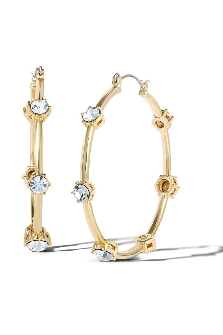 Drop and Hoop Earrings with Crystal Embellishments, Main, color, Gold