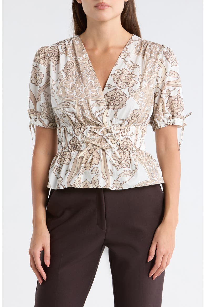Rhea V-Neck Puff Sleeve Top, Main, color, TAN MOROCCAN