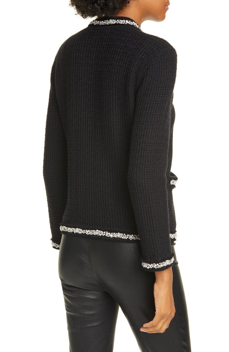 Alice + Olivia Georgia Imitation Pearl Detail Cotton Blend Sweater Jacket, Alternate, color,