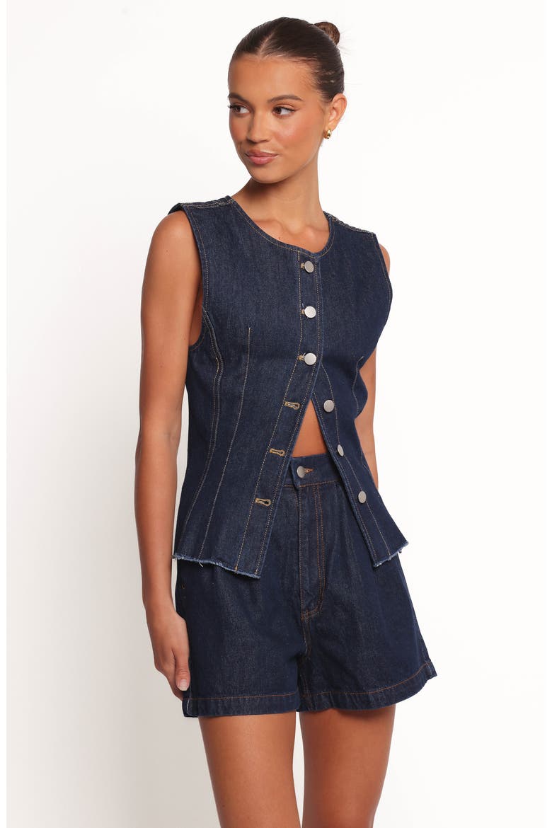 Nylah Pleated Denim Shorts, Alternate, color, MID DENIM