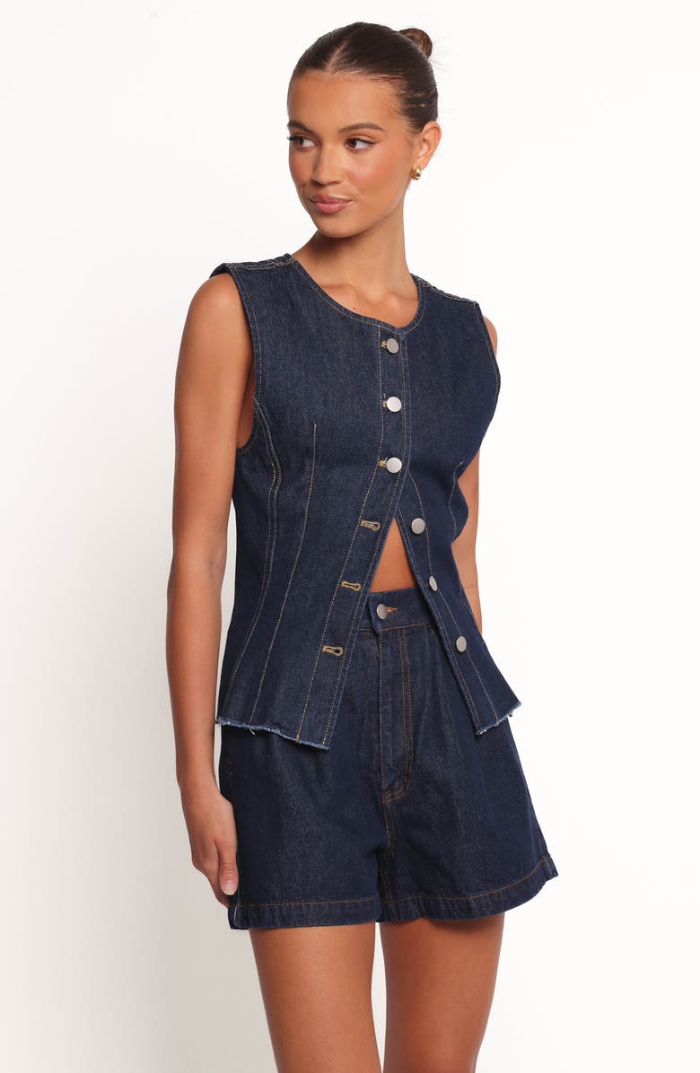 Petal & Pup Nylah Pleated Denim Shorts, Alternate, color, Mid Denim