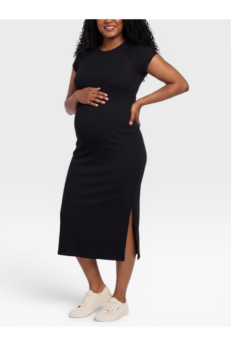 Rib Knit Short Sleeve Raglan Midi Dress, Alternate, color, Black