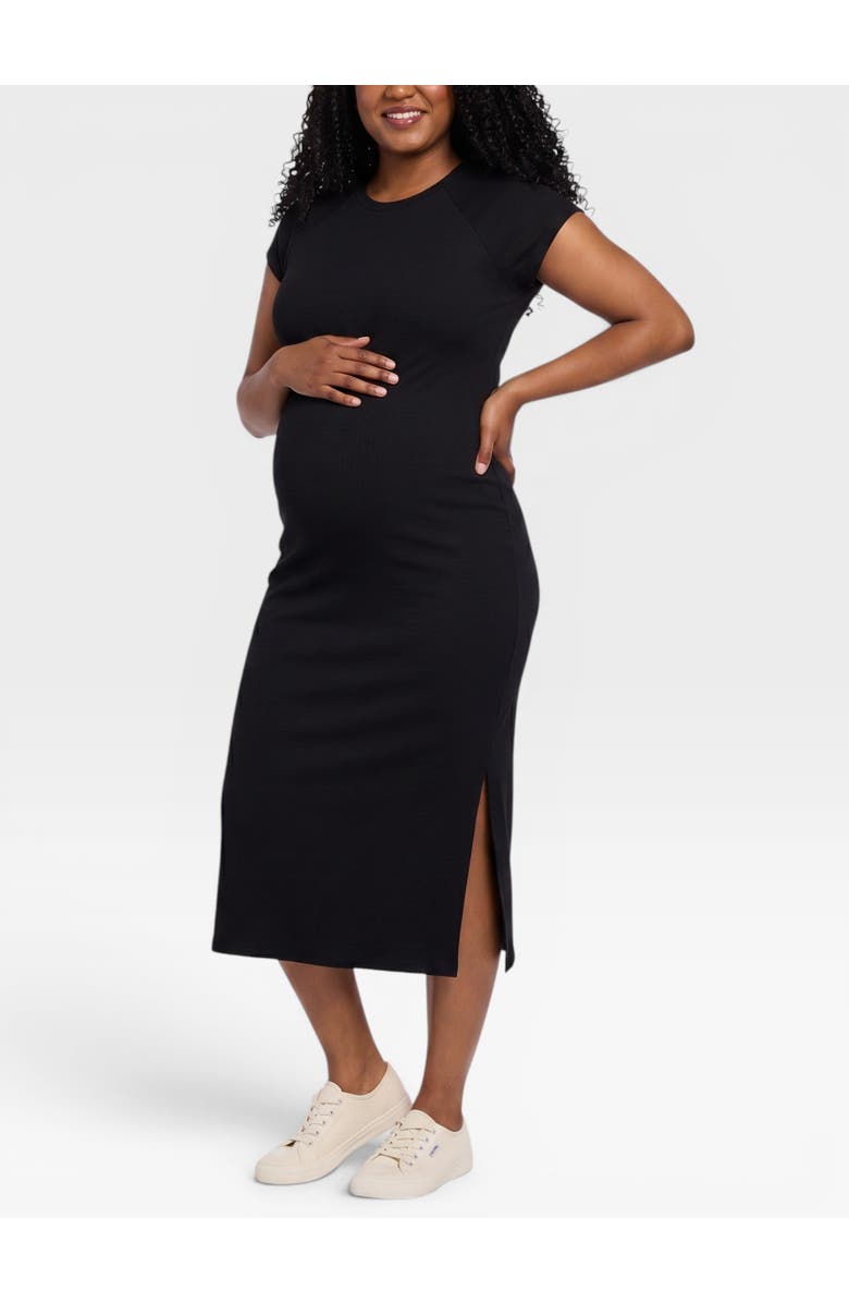 MOTHERHOOD MATERNITY Rib Knit Short Sleeve Raglan Midi Dress, Alternate, color, Black