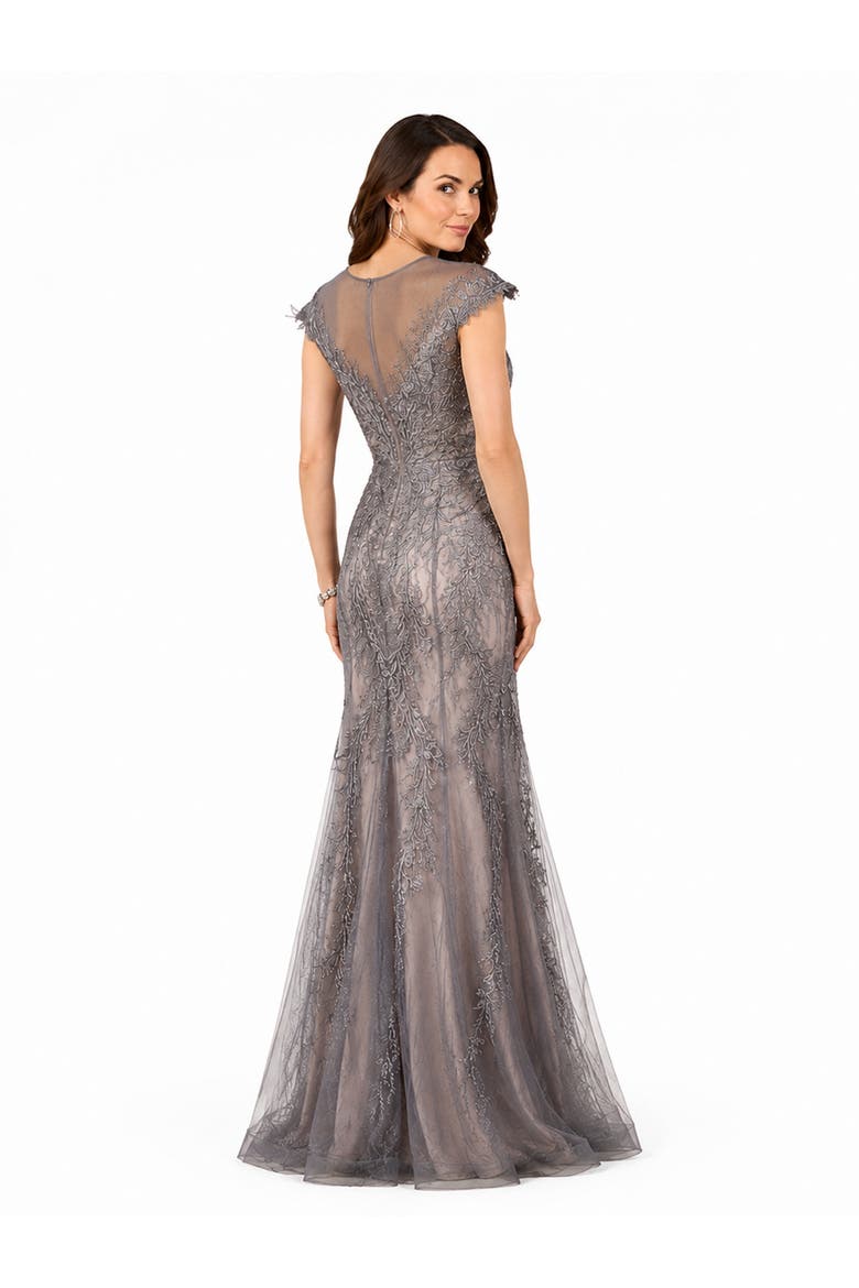 Sheath Lace Gown with Cap Sleeves, Alternate, color, Charcoal