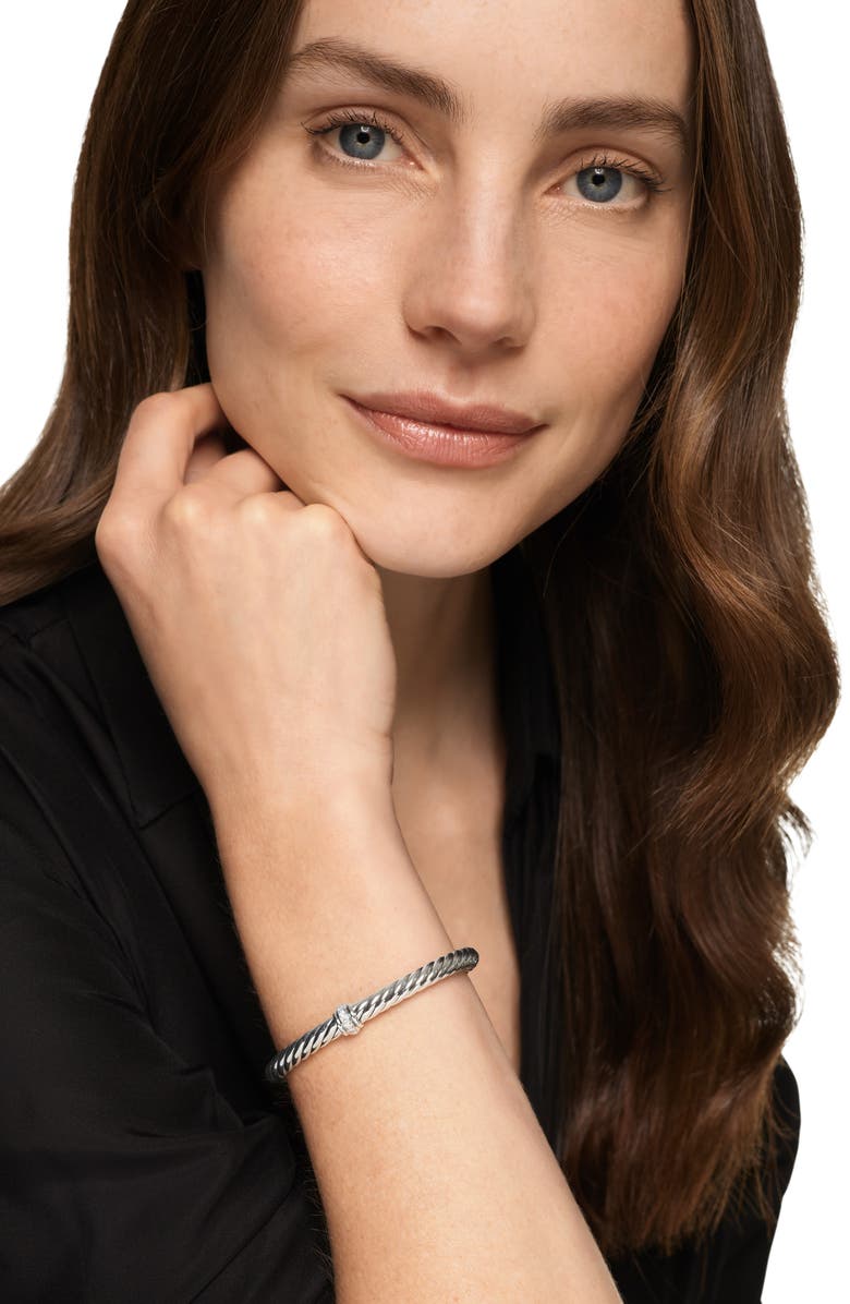 David Yurman Cablespira<sup>®</sup> Flex Bracelet in Sterling Silver with Diamonds, 6mm, Alternate, color, Silver Pave