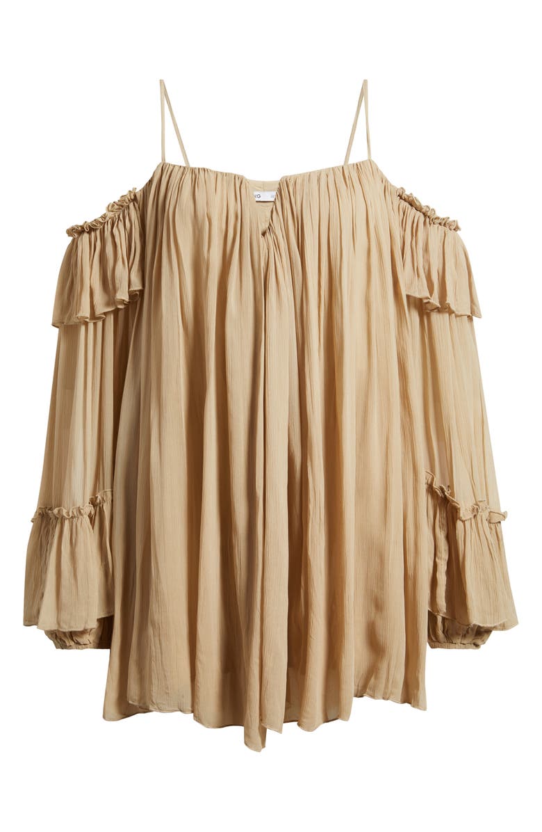 MANGO Cold Shoulder Long Sleeve Minidress, Main, color, Beige