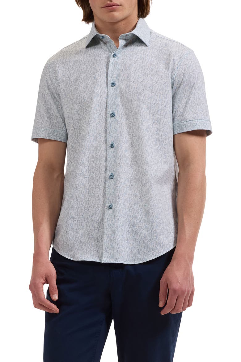 Miles OoohCotton® Print Short Sleeve Button-Up Shirt, Main, color, TEAL