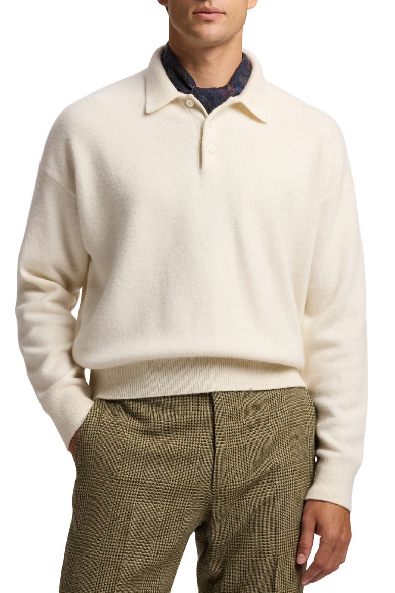 Long Sleeve Cashmere & Alpaca Rugby Polo Sweater, Main, color, CLASSIC CREAM