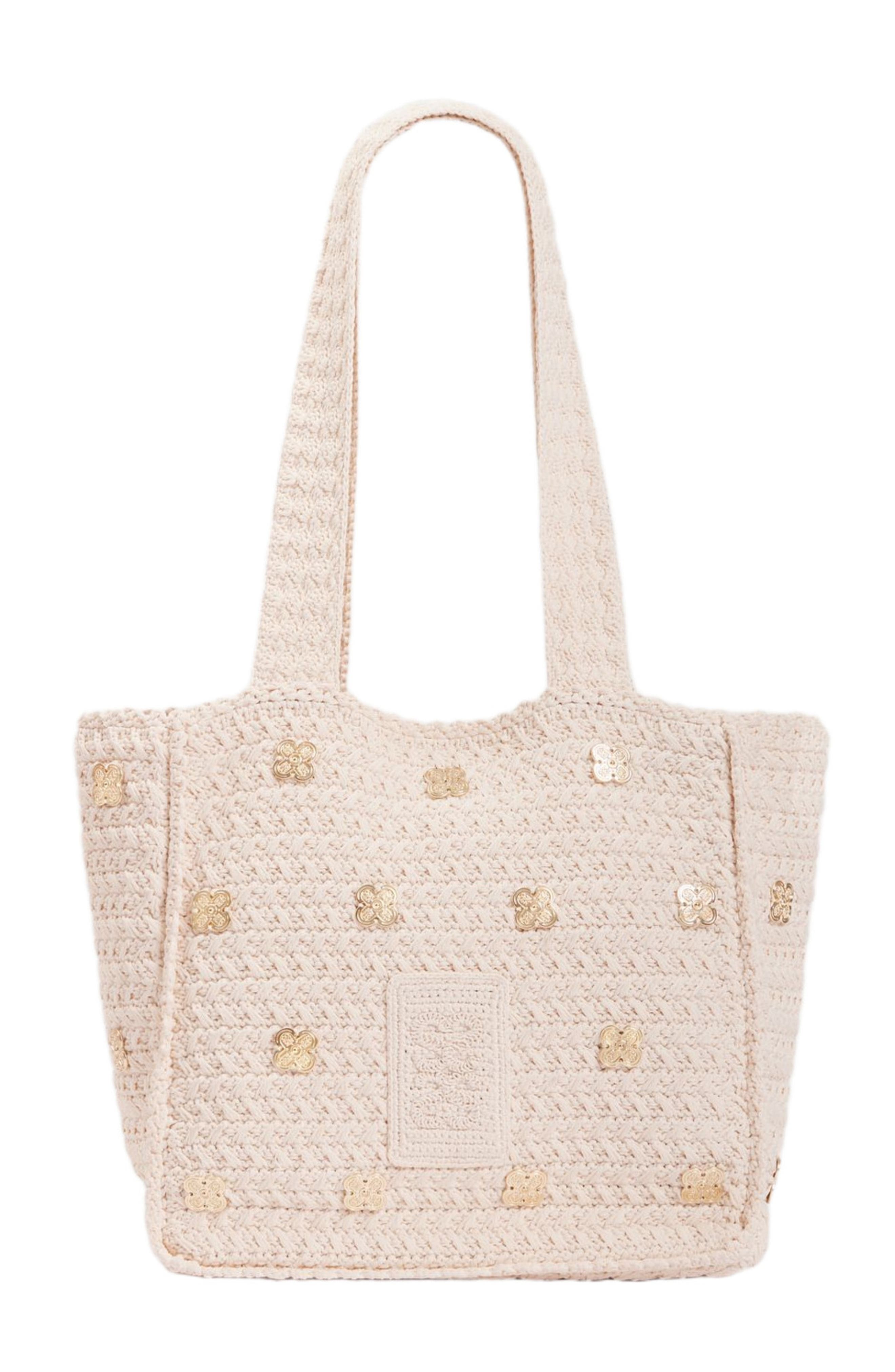 SANDRO Crochet bag with tassels, Main, color, Ecru