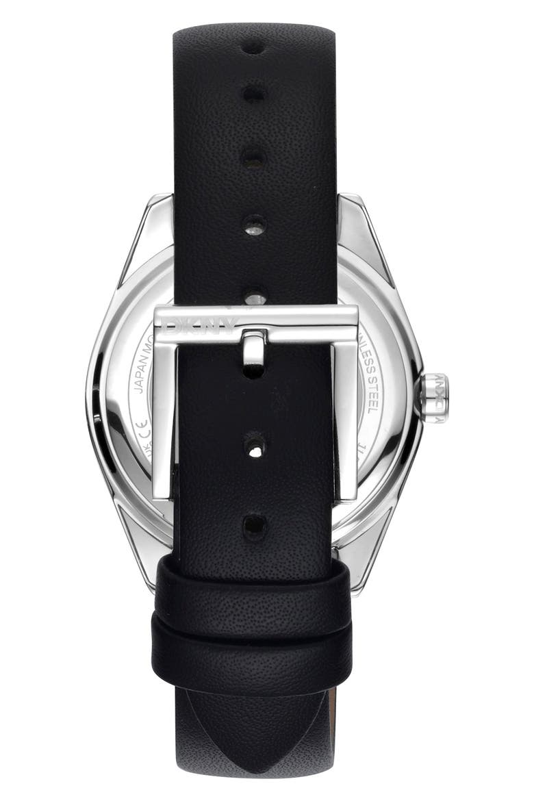Three Hand Quartz Leather Strap Watch, 34mm, Alternate, color, BLACK