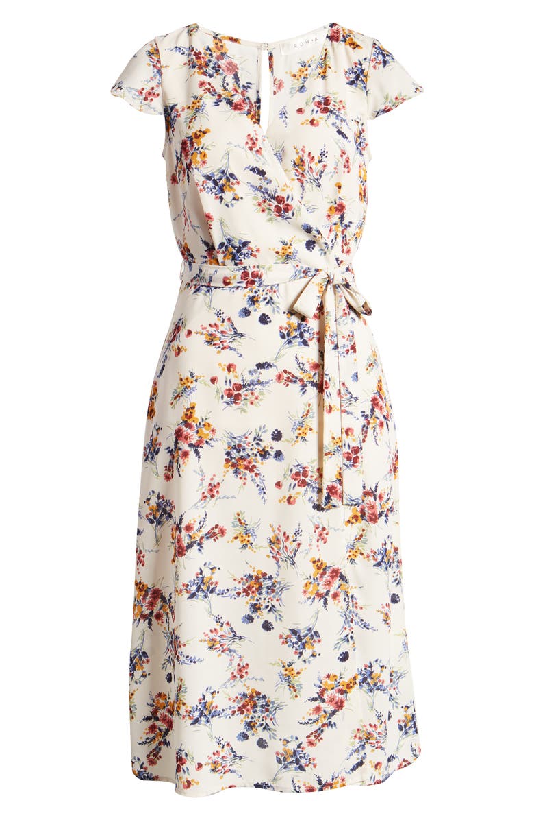 Row A Floral Surplice Midi Dress, Alternate, color, 
