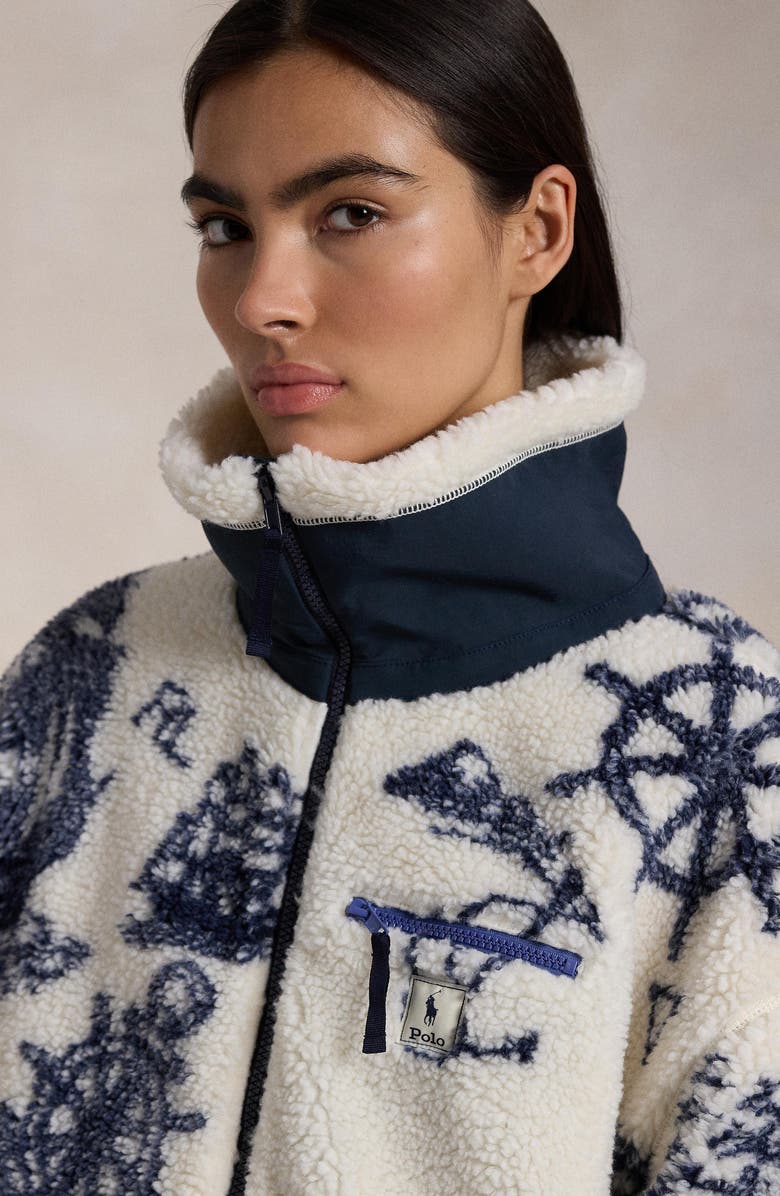 Polo Ralph Lauren Nautical High Pile Fleece Jacquard Zip-Up Jacket, Alternate, color,