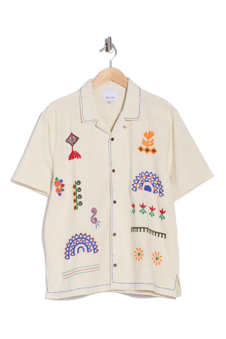Ranbir Embroidered Camp Shirt, Alternate, color, EGGSHELL MULTI
